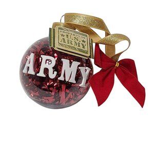 US Army Red Decorative Ornament Ball With Gold Ribbon & Tag